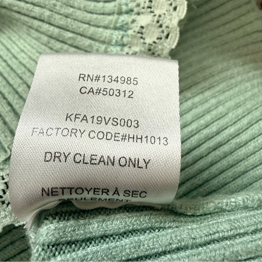 For Love and Lemons Nina Cropped Mint Ribbed Button Cardigan with Lace Trim - Picture 8 of 9